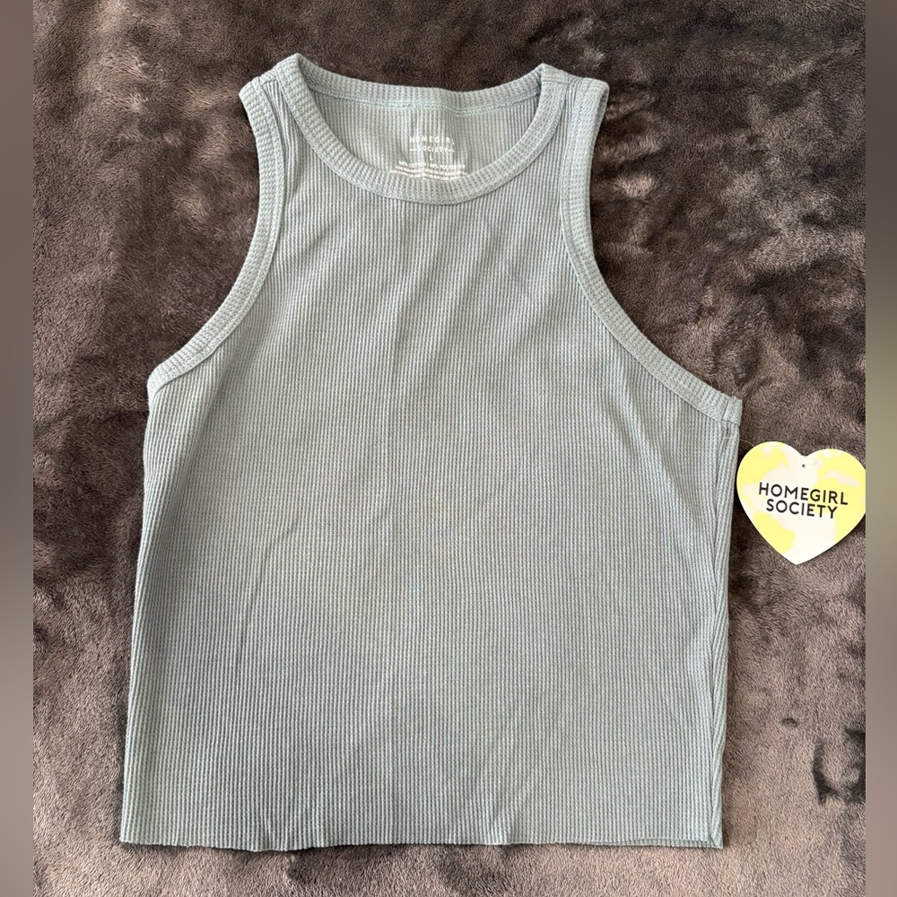 Blue Ribbed Crop Tank